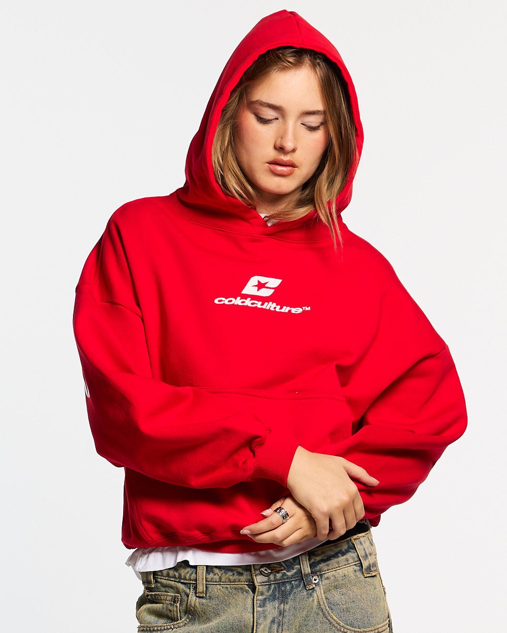 CURVED HOODIE RED - Cold Culture
