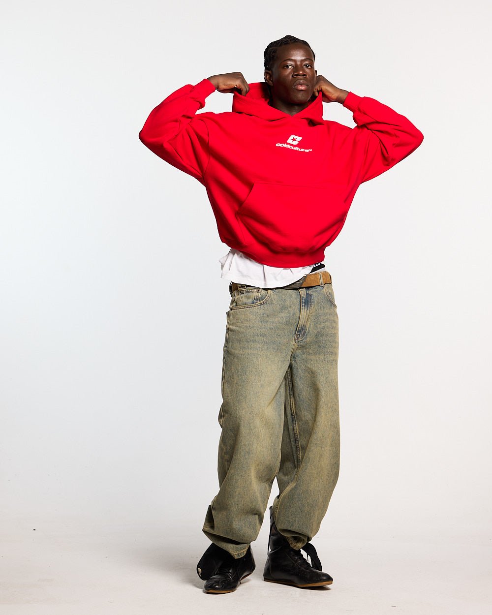 CURVED HOODIE RED - Cold Culture