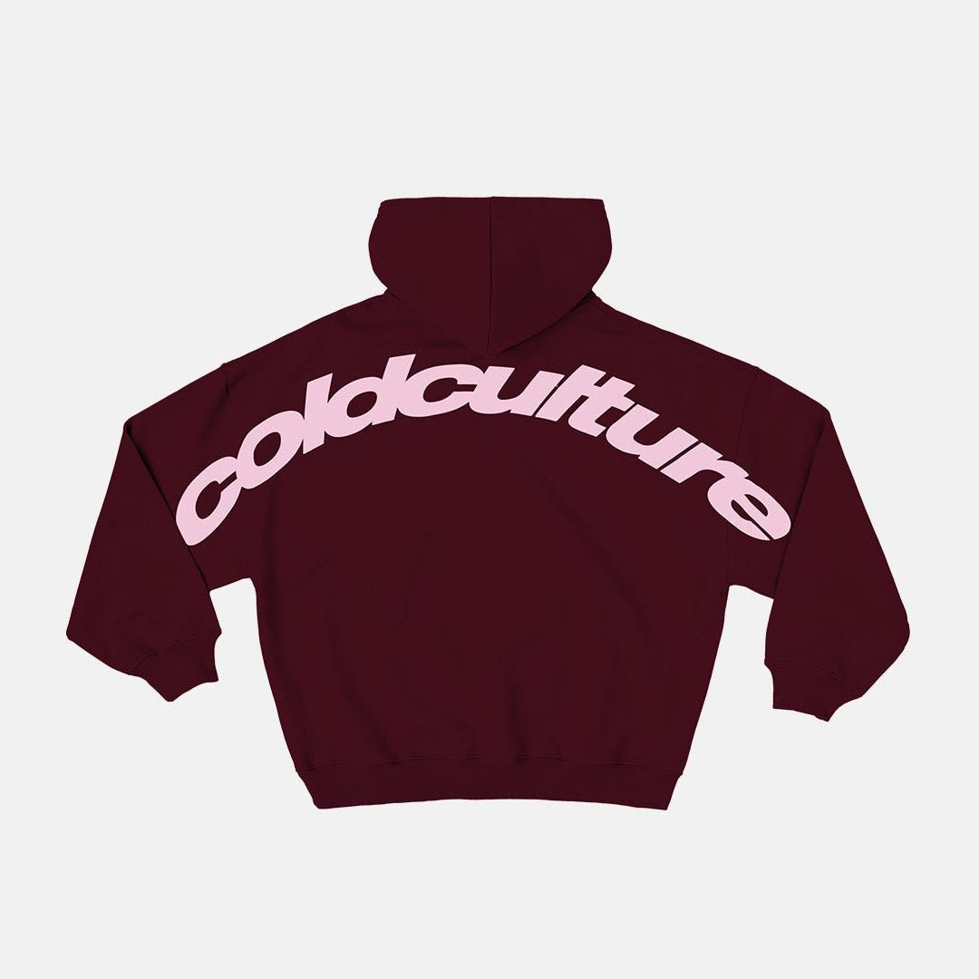 CURVED HOODIE WINE RED - Cold Culture
