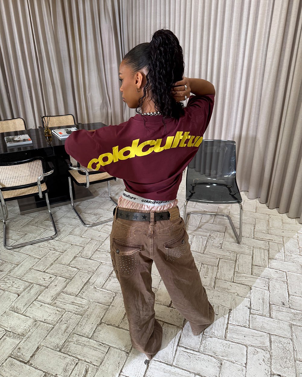 CURVED TEE BURGUNDY & YELLOW - COLD CULTURE