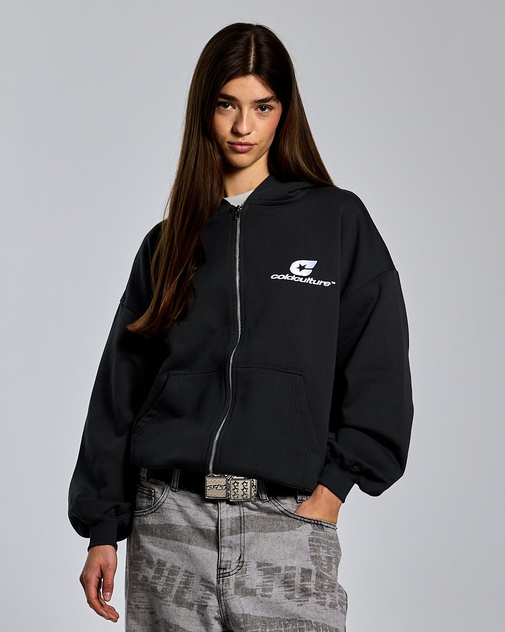 CURVED ZIP HOODIE INDIA INK1