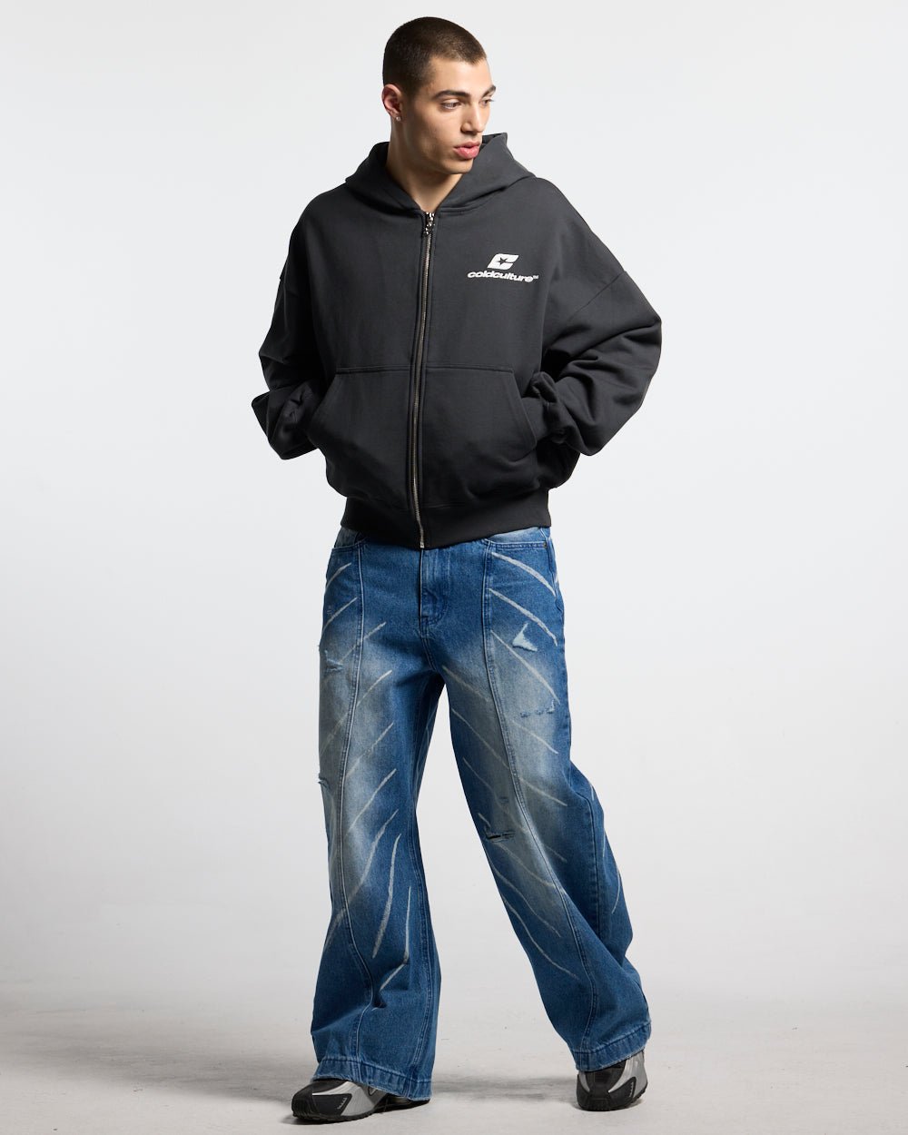 CURVED ZIP HOODIE INDIA INK - Cold Culture