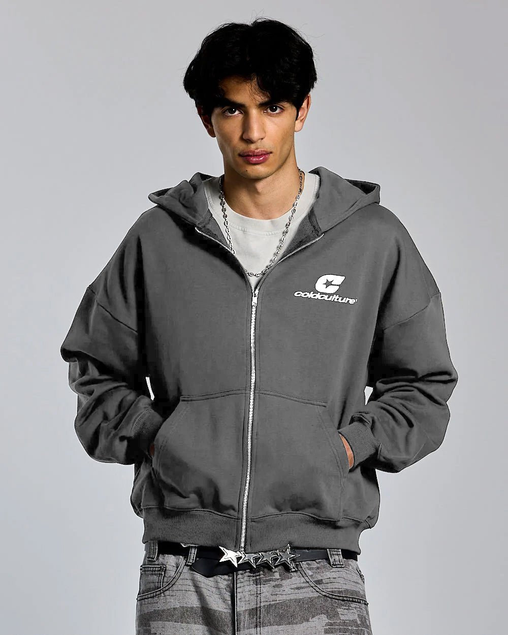 CURVED ZIP HOODIE INDIA INK - COLD CULTURE