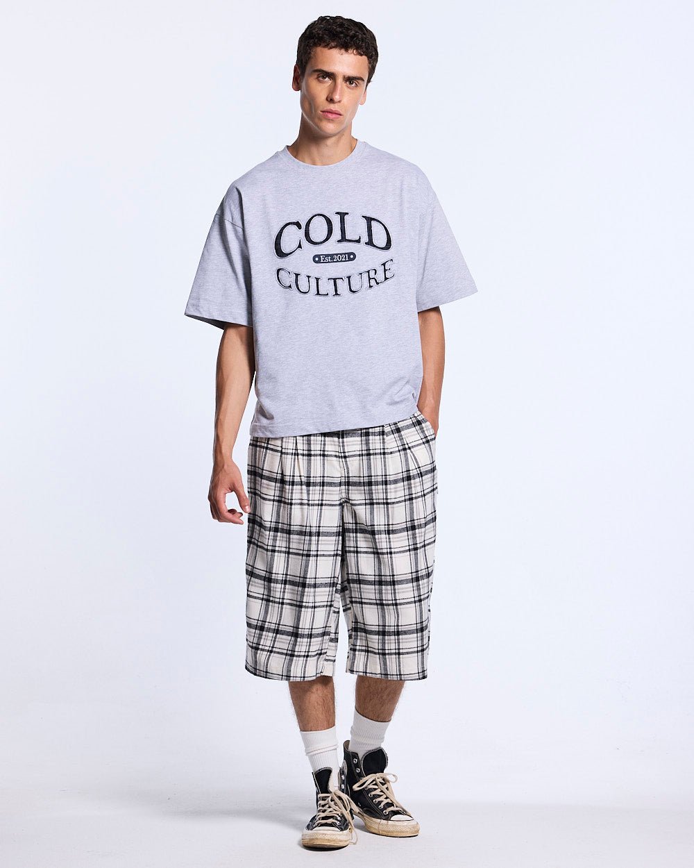 DINING CHECK JORTS BLACK - Cold Culture