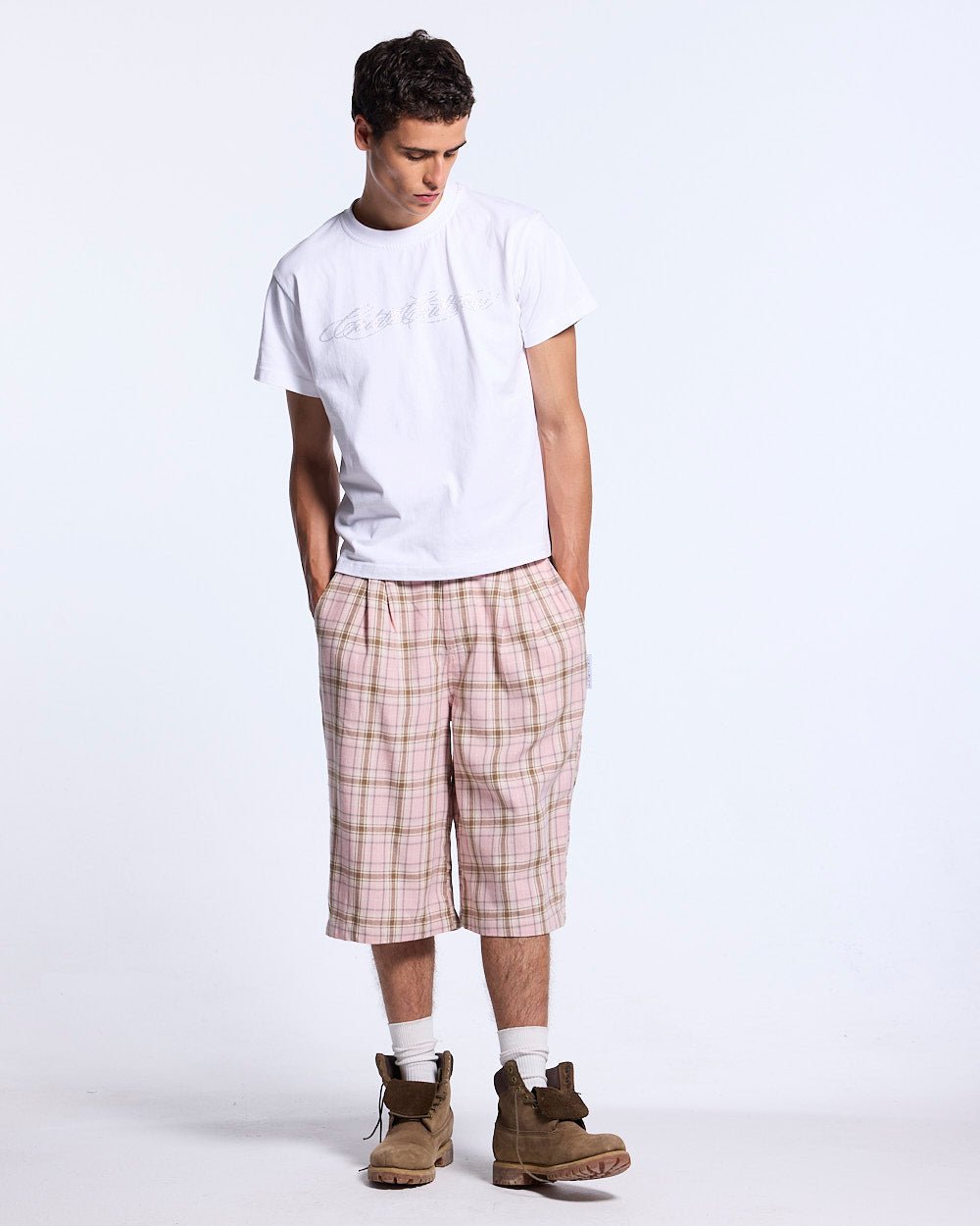 DINING CHECK JORTS PINK - Cold Culture