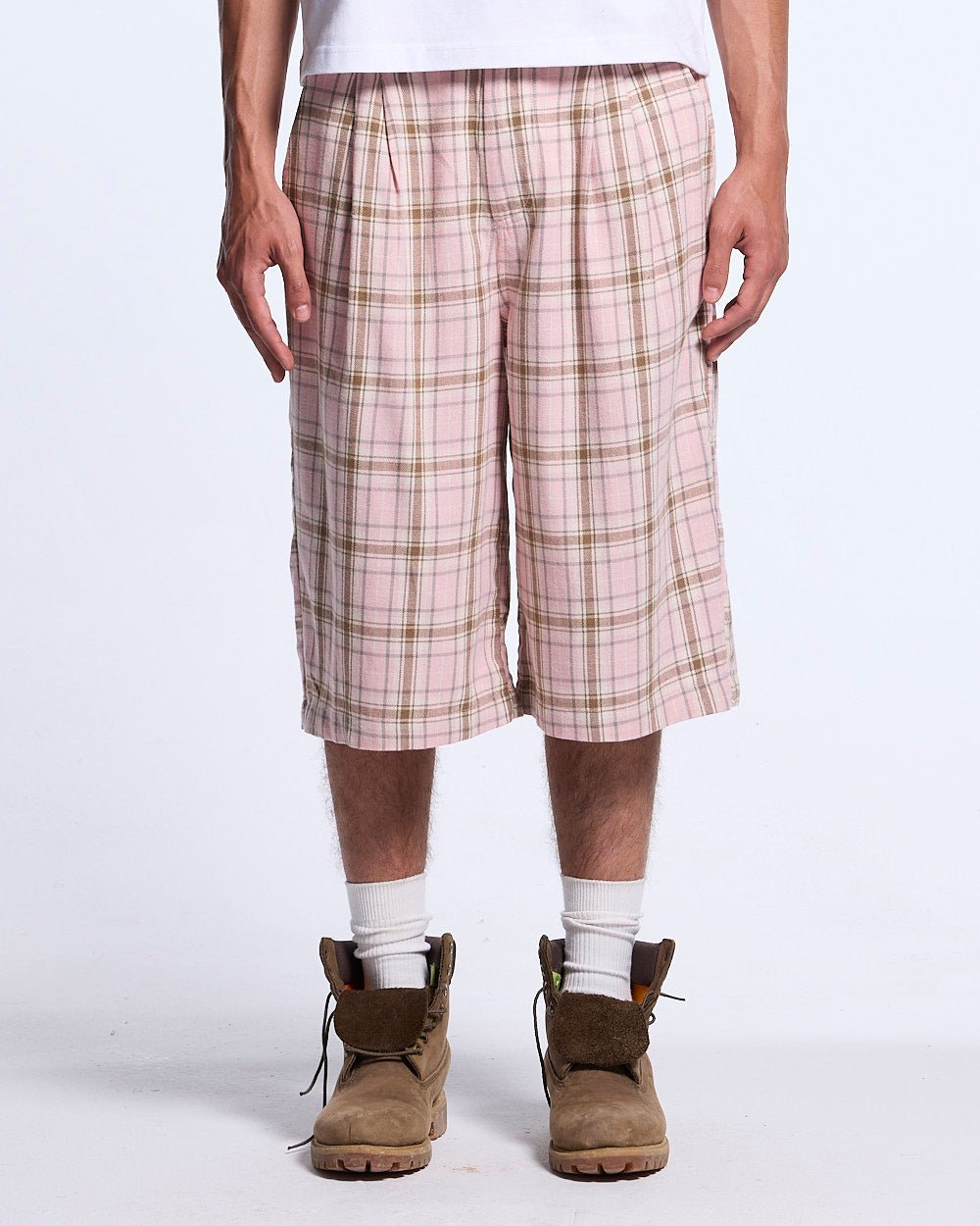 DINING CHECK JORTS PINK - Cold Culture