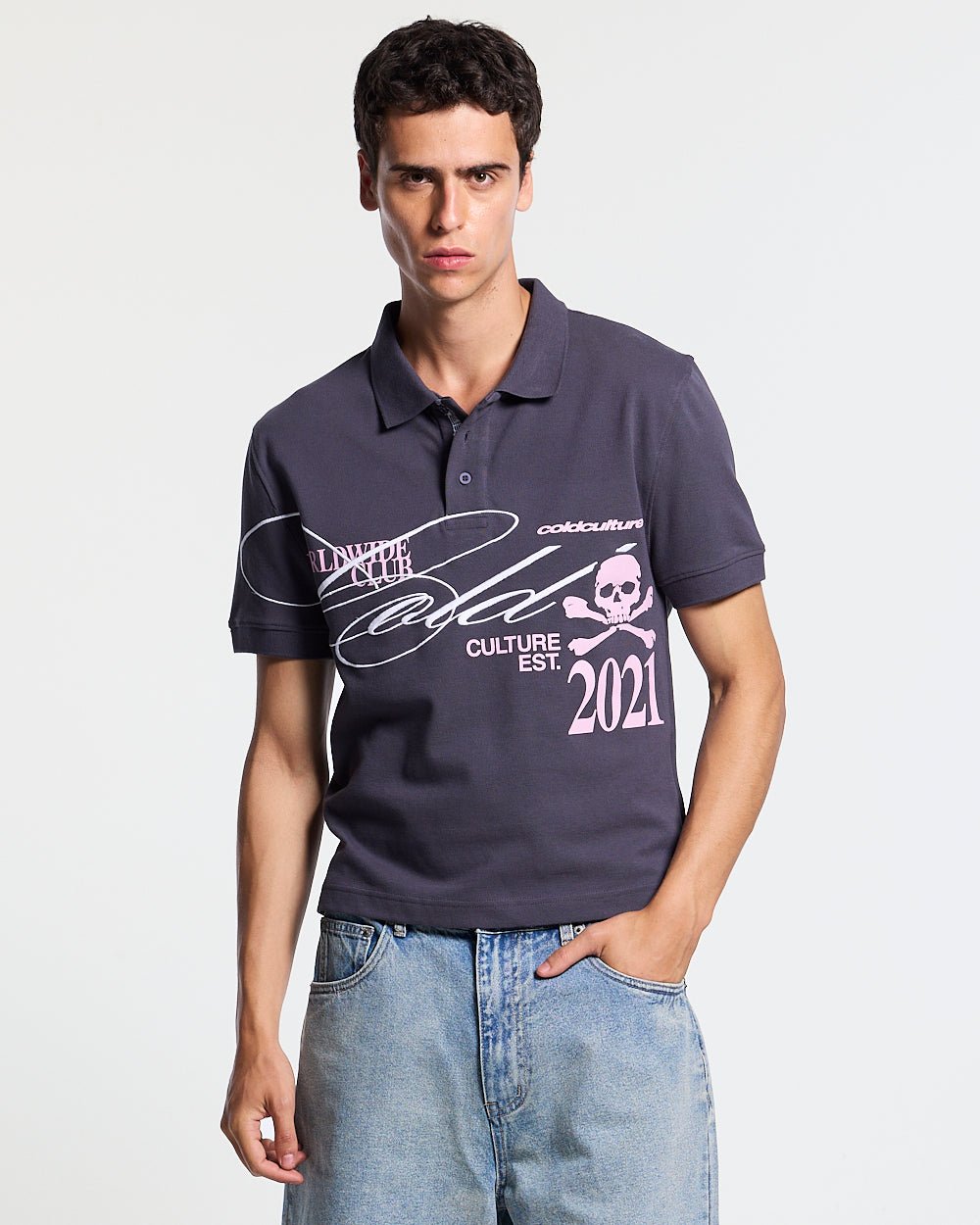 DIRTY SKULL POLO DARK GREY - Cold Culture