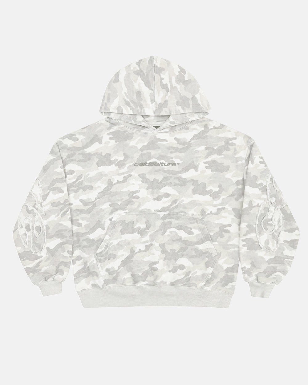 DISTRESS CURVED HOODIE CAMO GREY - Cold Culture