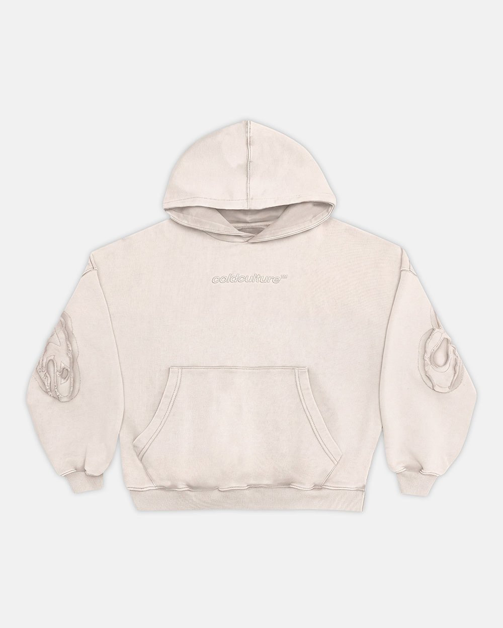 DISTRESS CURVED HOODIE CREAM - Cold Culture