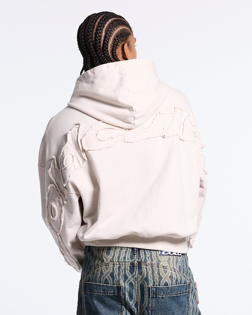 DISTRESS CURVED HOODIE CREAM - Cold Culture