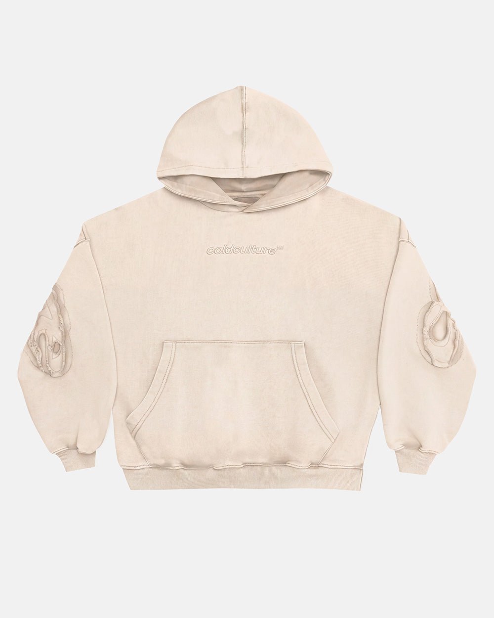 DISTRESS CURVED HOODIE CREAM - Cold Culture