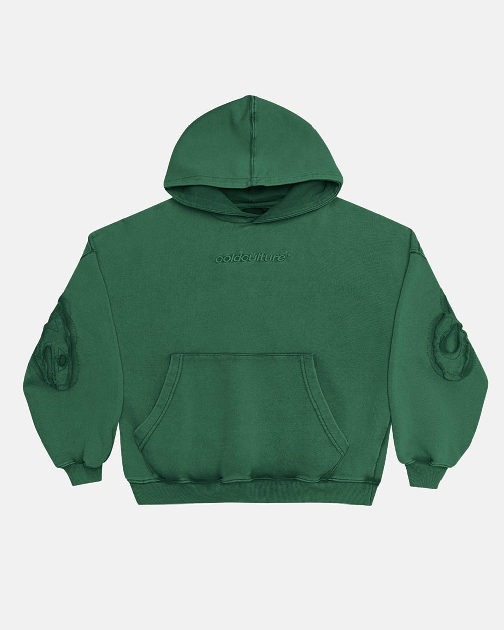 DISTRESS CURVED HOODIE GREEN - Cold Culture