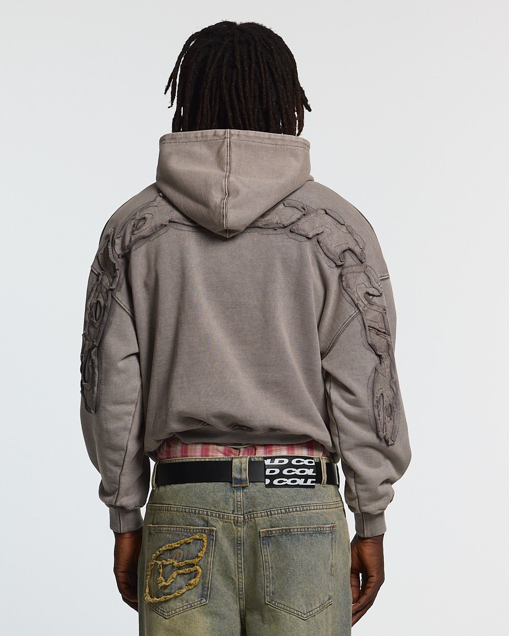 DISTRESS CURVED HOODIE GREY - Cold Culture
