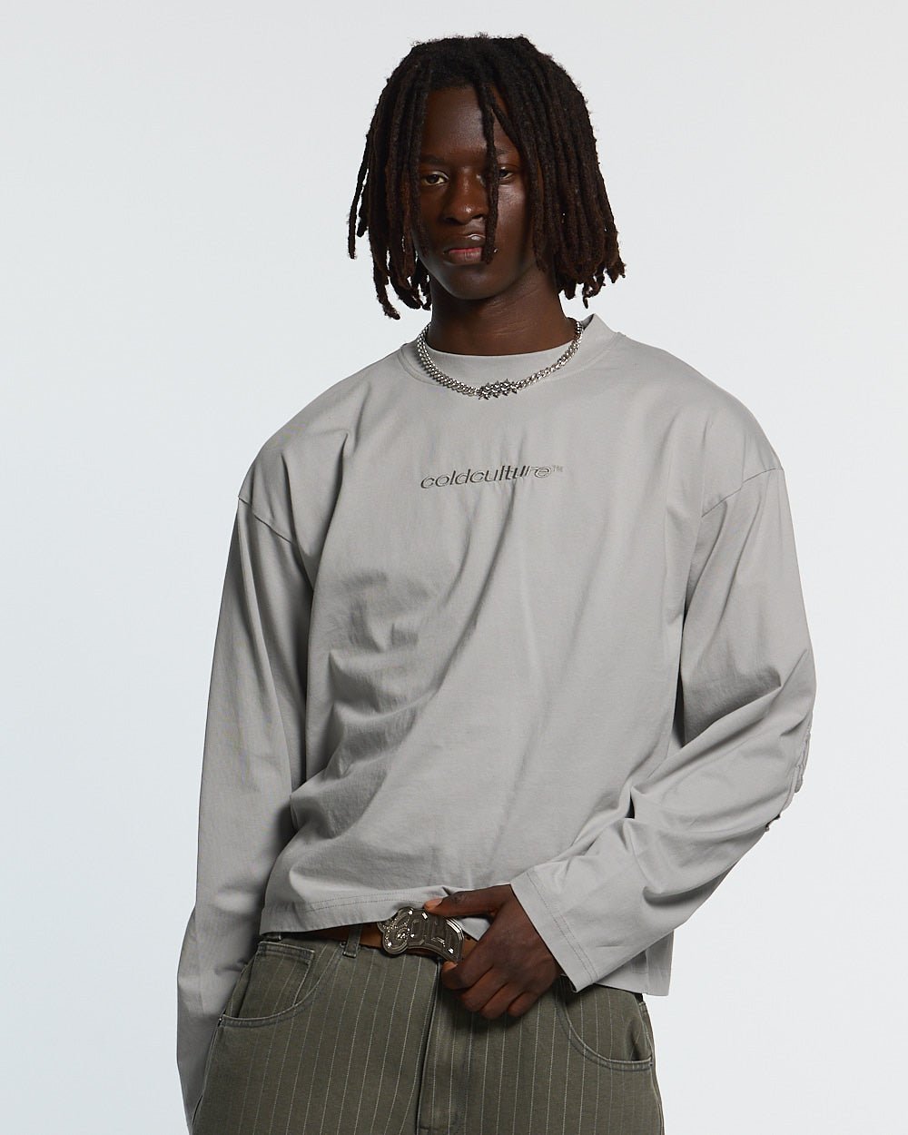 DISTRESS CURVED LONGSLEEVE DARK GREY - Cold Culture