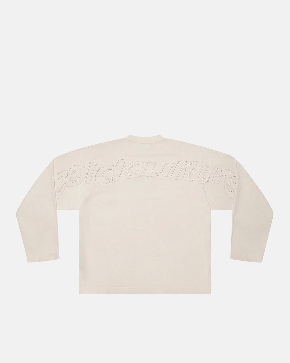 DISTRESS CURVED LONGSLEEVE LIGHT GREY - light grey distressed longsleeve tee, back view - Cold Culture #packshot