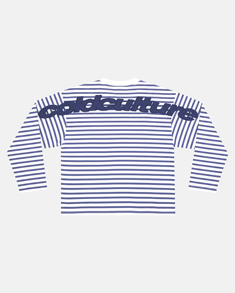 DISTRESS CURVED LONGSLEEVE NAVY STRIPES - Cold Culture