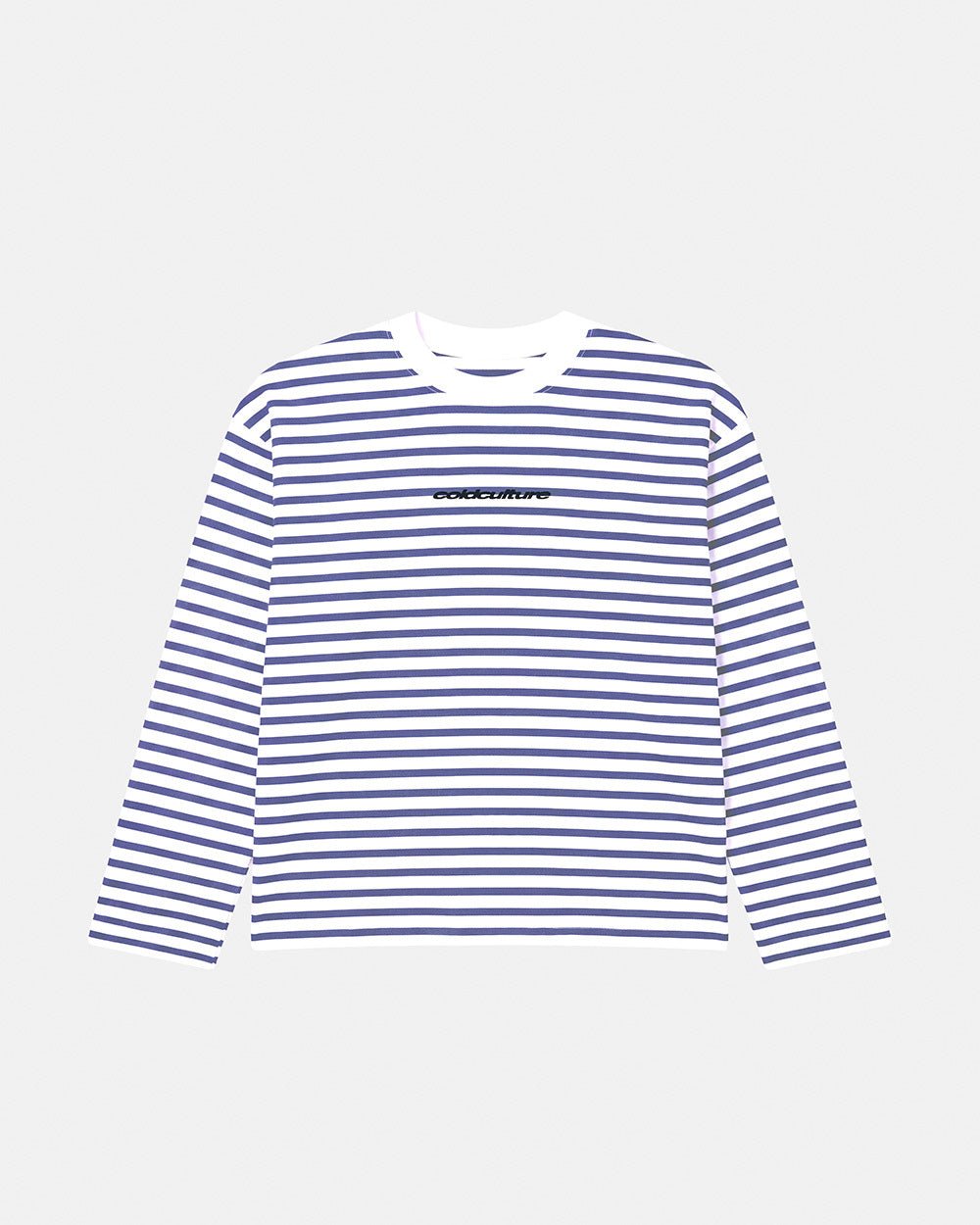 DISTRESS CURVED LONGSLEEVE NAVY STRIPES - Cold Culture