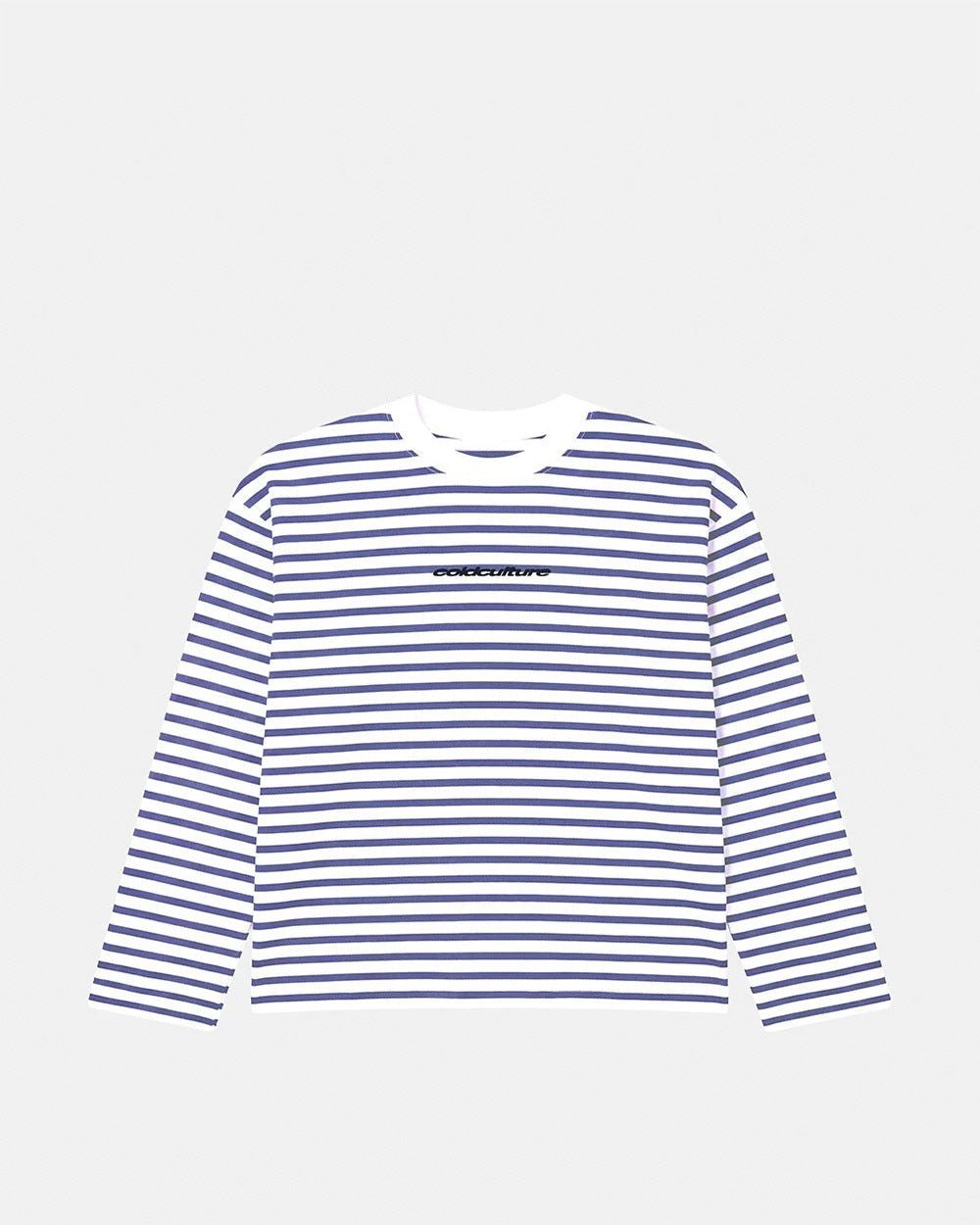 DISTRESS CURVED LONGSLEEVE NAVY STRIPES - Cold Culture