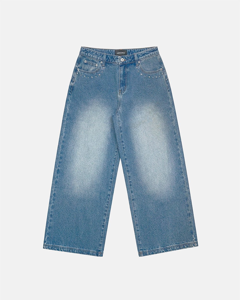 DISTRESS CURVED LOOSE PANTS BLUE - Cold Culture
