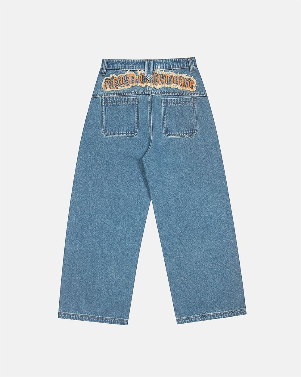 DISTRESS CURVED LOOSE PANTS BLUE - Cold Culture