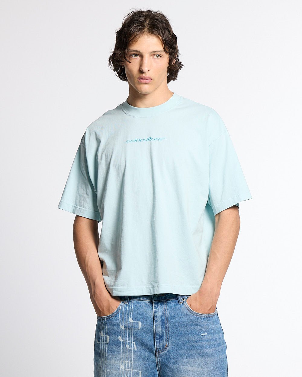 DISTRESS CURVED TEE BLUE - Cold Culture