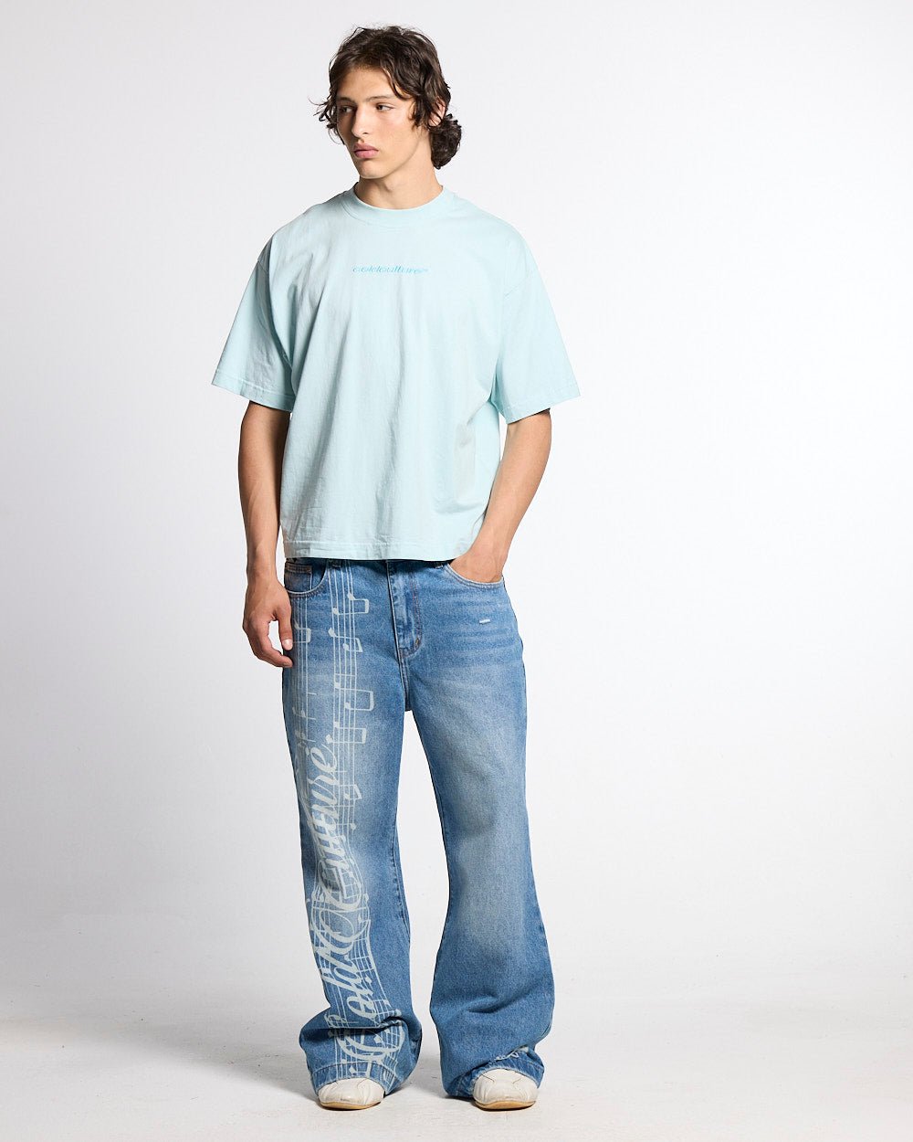 DISTRESS CURVED TEE BLUE - Cold Culture