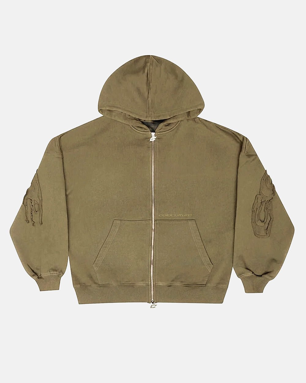 DISTRESS CURVED ZIP HOODIE GREEN LIGHT - Cold Culture