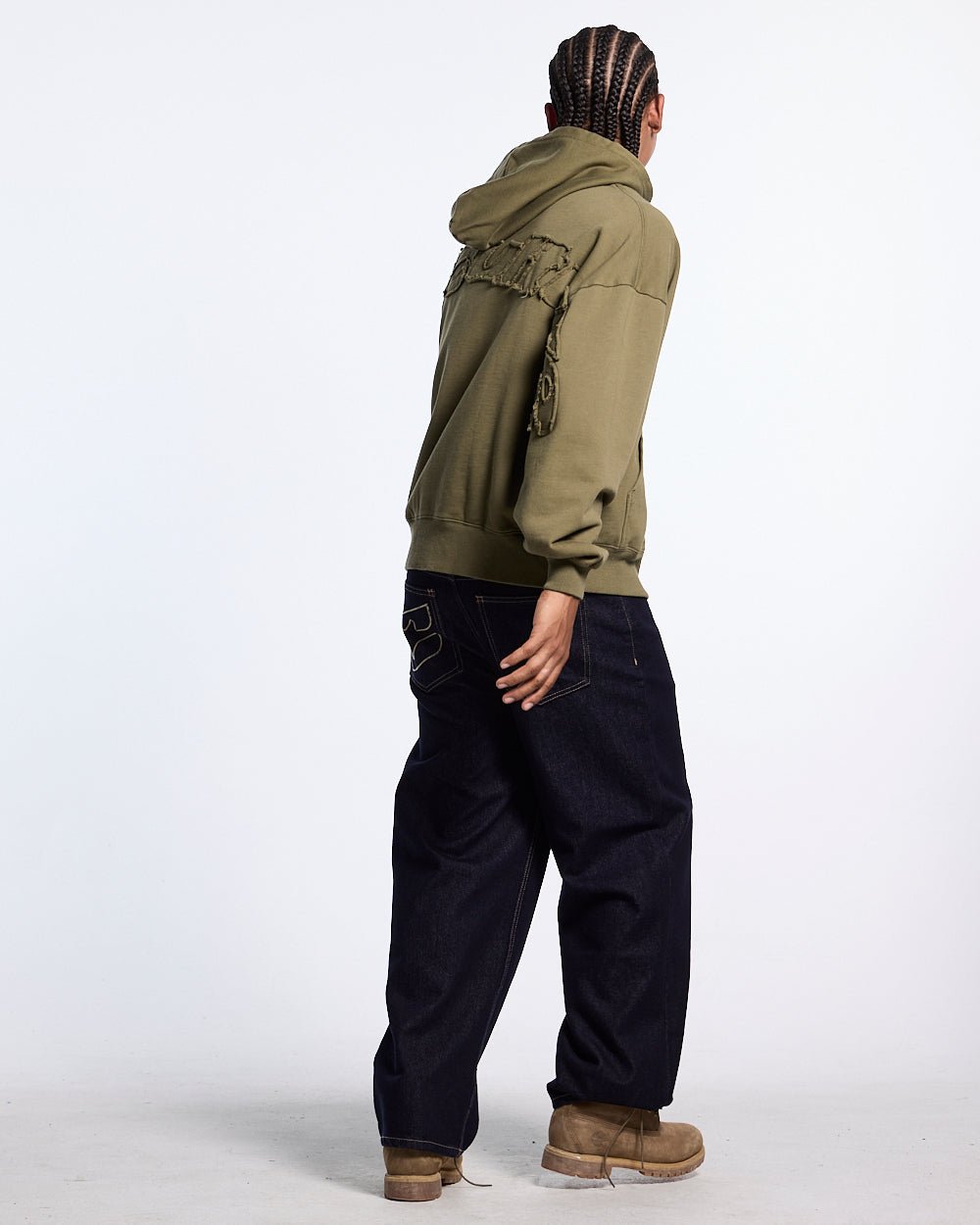 DISTRESS CURVED ZIP HOODIE GREEN LIGHT - Cold Culture