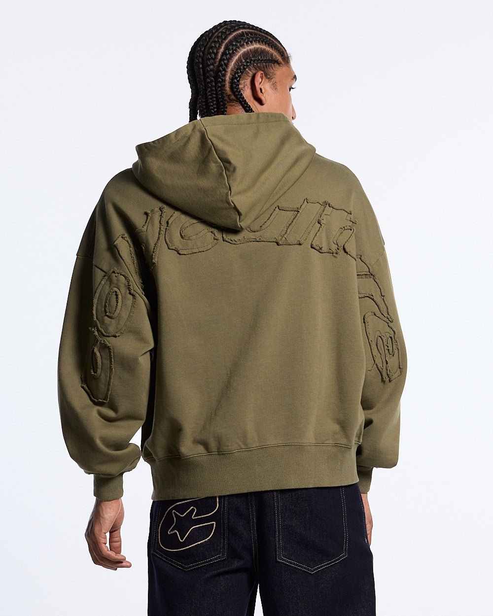 DISTRESS CURVED ZIP HOODIE GREEN LIGHT - Cold Culture