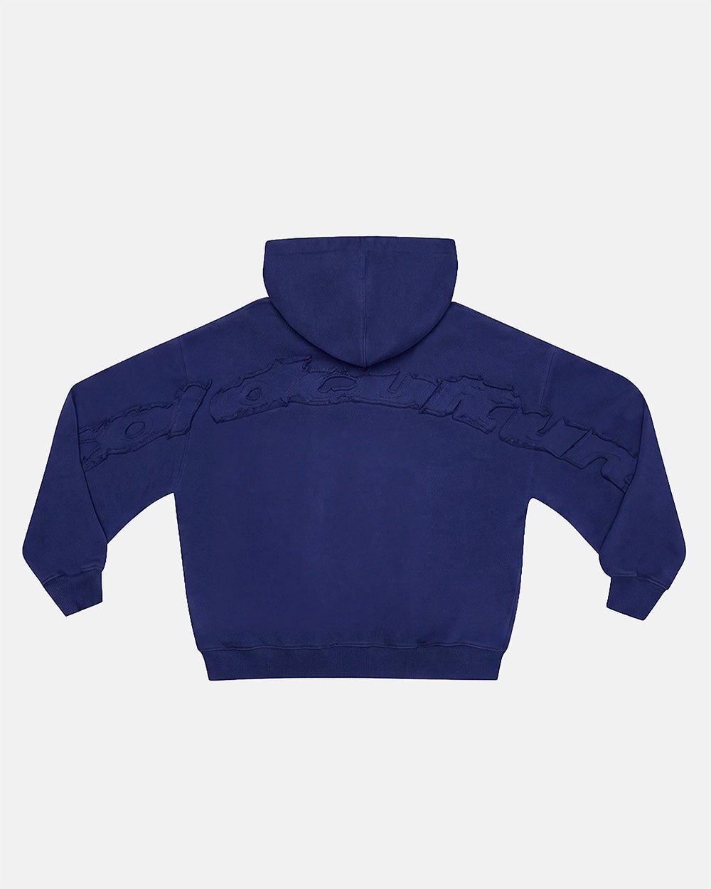 DISTRESS CURVED ZIP HOODIE NAVY - Cold Culture