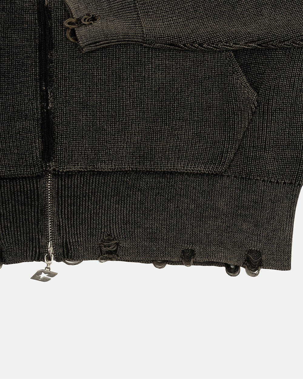 DISTRESS CURVED ZIP KNIT BLACK - Cold Culture