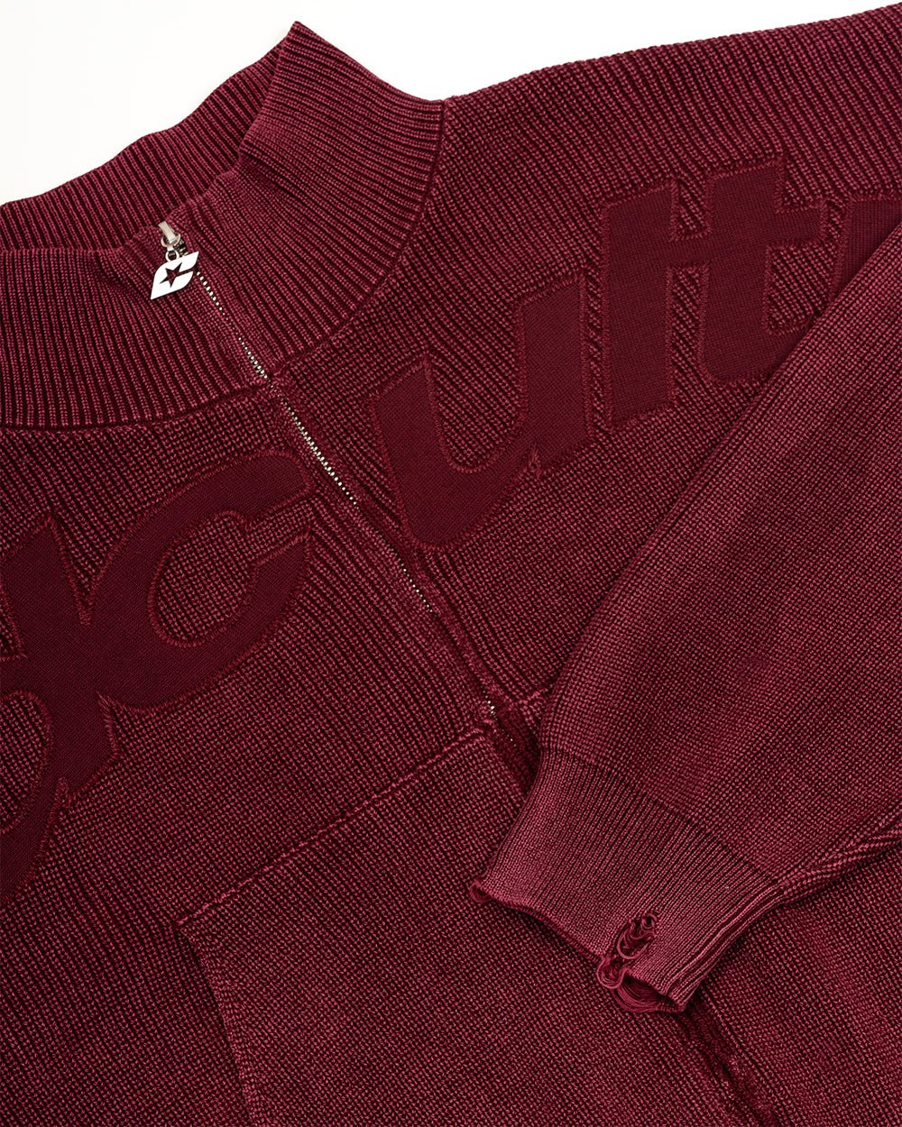 DISTRESS CURVED ZIP KNIT BURGUNDY - Cold Culture