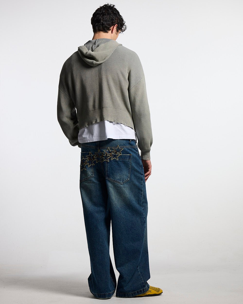 DISTRESS CURVED ZIP KNIT HOODIE GREY - Cold Culture