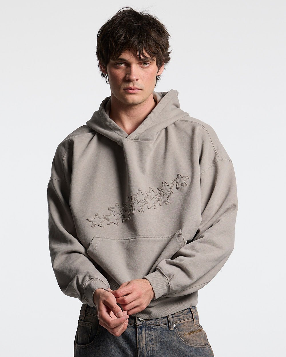 DISTRESS STARS HOODIE BEIGE - Cold Culture