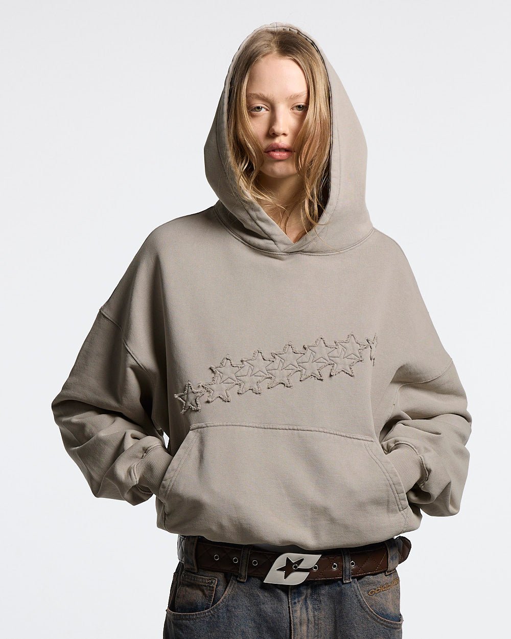 DISTRESS STARS HOODIE BEIGE - Cold Culture