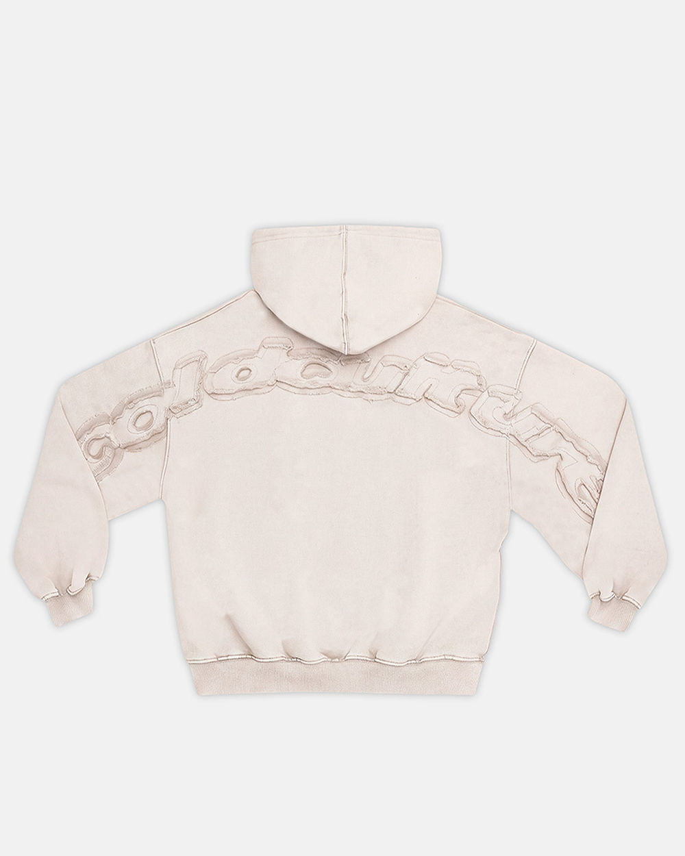 DISTRESS CURVED HOODIE CREAM