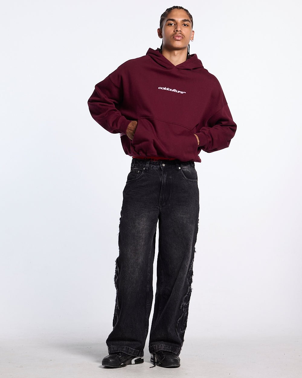 DISTRESSED DEFENSE HOODIE BURGUNDY - Cold Culture