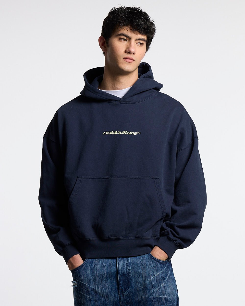 Cold Culture ロゴ パーカー ブルー DISTRESSED DEFENSE HOODIE NAVY