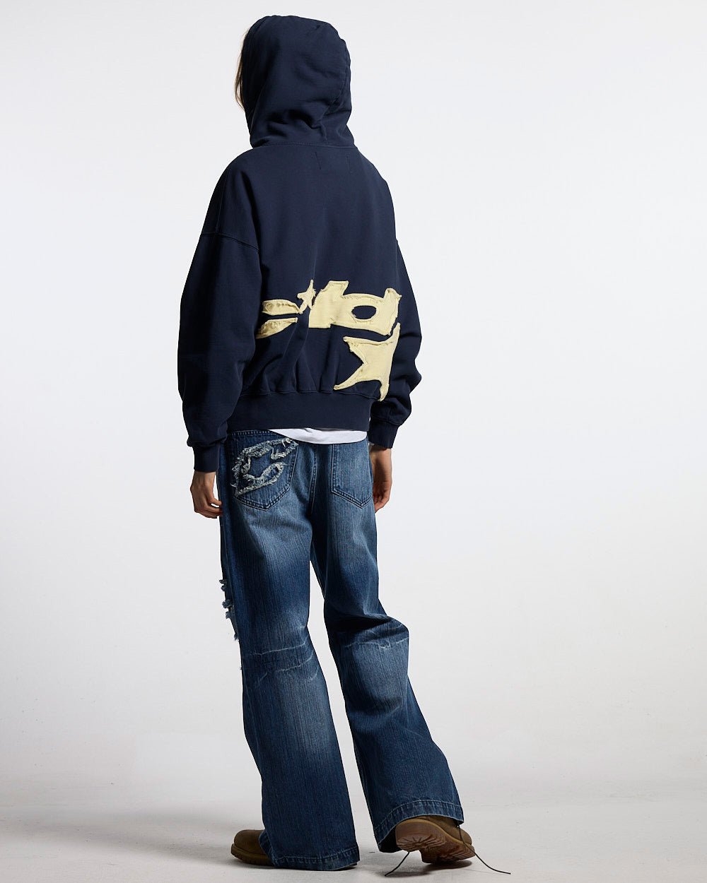 DISTRESSED DEFENSE HOODIE NAVY - Cold Culture