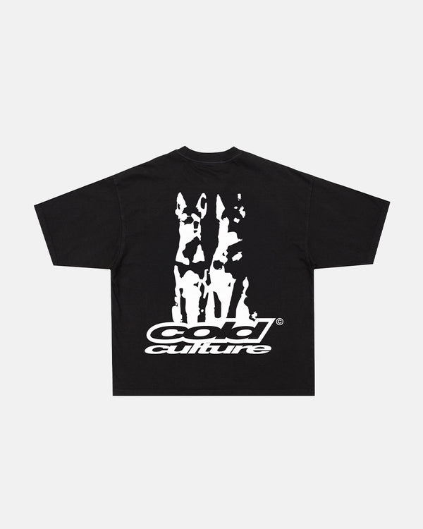 DOGS TEE BLACK - black graphic print tee, back view - Cold Culture