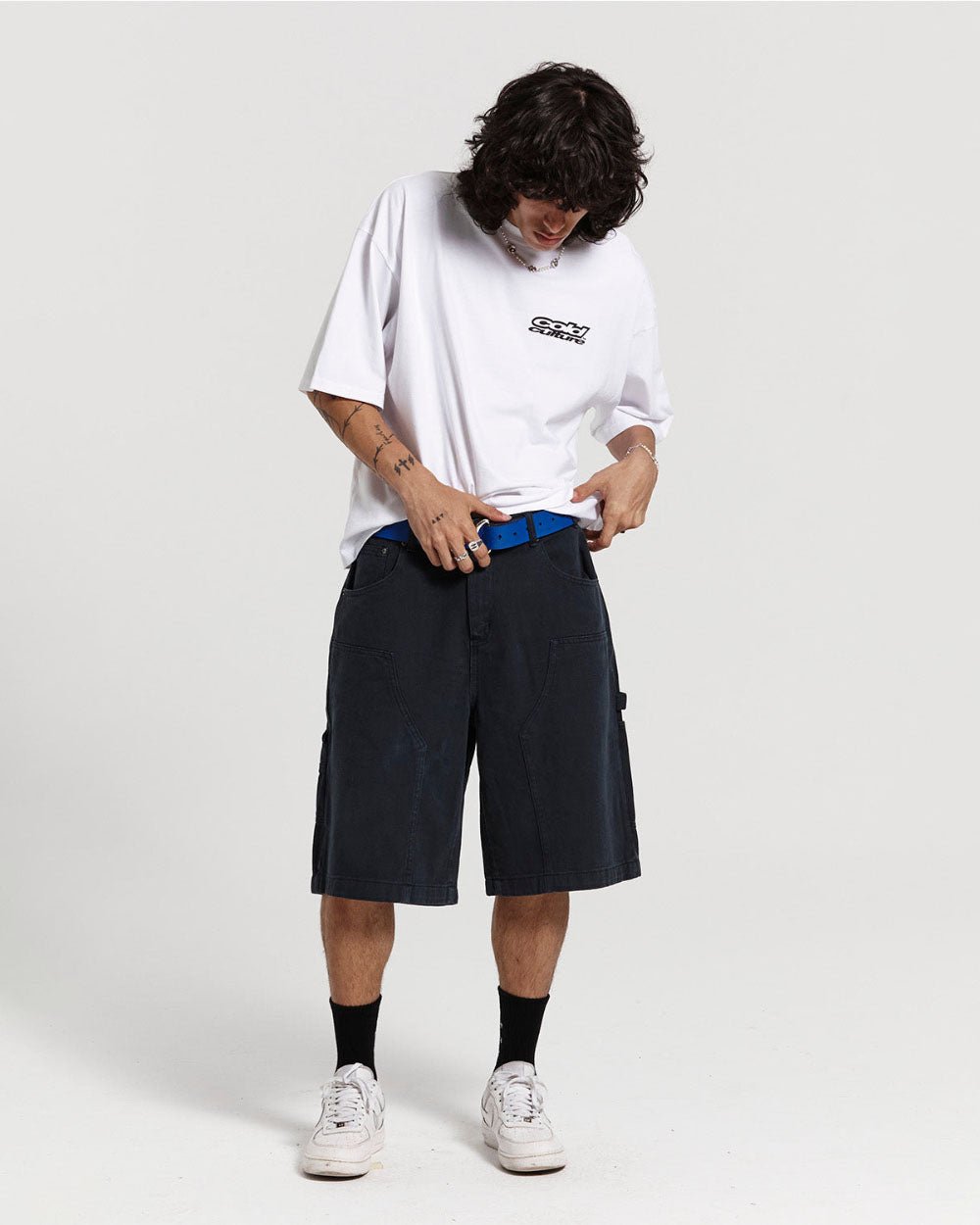 DOUBLE KNEE SHORTS DARK BLUE DENIM - COLD CULTURE