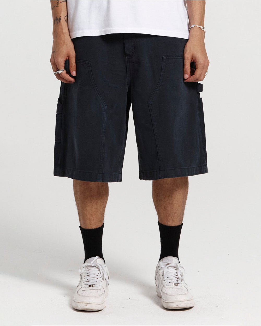 DOUBLE KNEE SHORTS DARK BLUE DENIM - COLD CULTURE