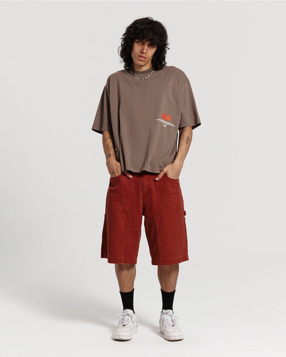 DOUBLE KNEE SHORTS WASHED COPPER DENIM - COLD CULTURE