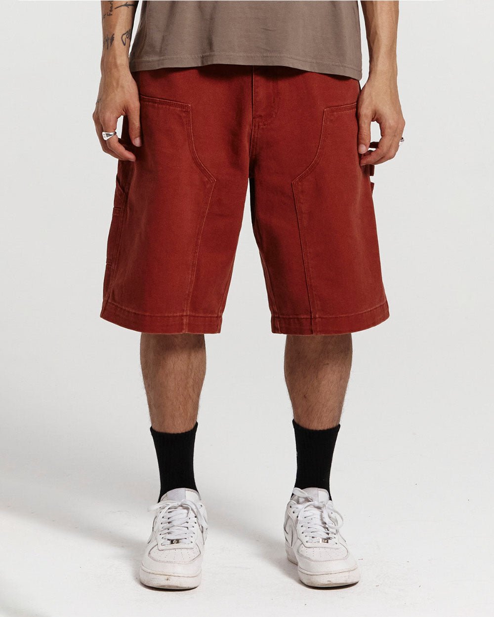 DOUBLE KNEE SHORTS WASHED COPPER DENIM - COLD CULTURE