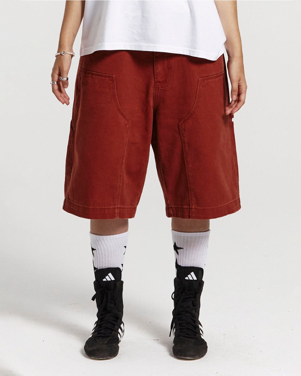 DOUBLE KNEE SHORTS WASHED COPPER DENIM - COLD CULTURE