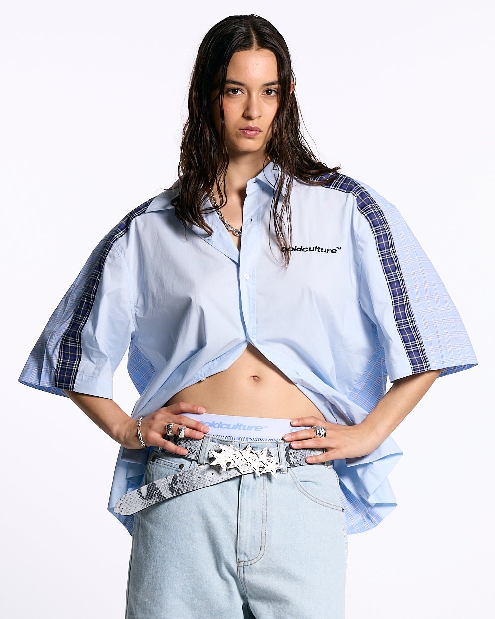 DOUBLE TARTAN SHIRT LIGHT BLUE - COLD CULTURE