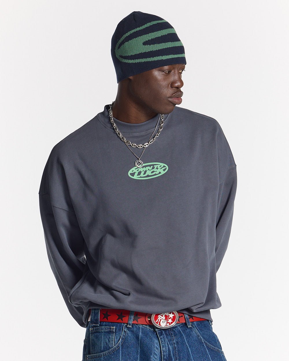 DOWN TO LUCK CREWNECK DARK BLUE - COLD CULTURE