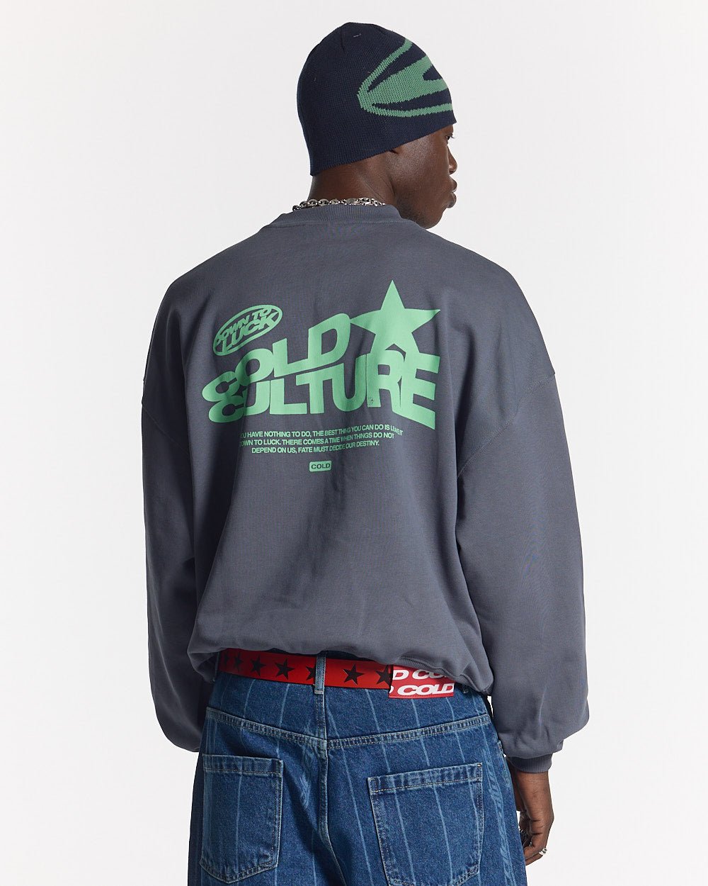 DOWN TO LUCK CREWNECK DARK BLUE - COLD CULTURE