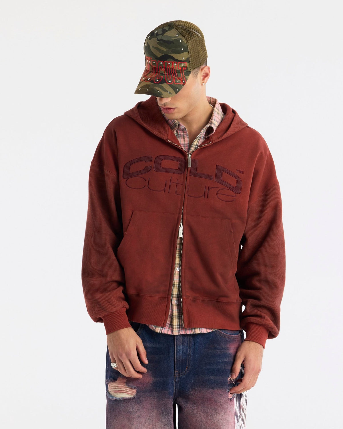 DUST 55 ZIP HOODIE RED - Cold Culture
