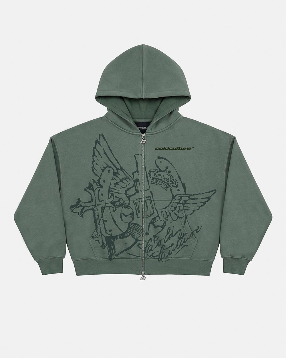 EAGLE ZIP HOODIE GREEN - Cold Culture